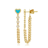 Fluted Outline Stone Heart Cuban Chain Earring