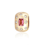 Inlay Diamond and Pink Sapphire Loop Gold Charm