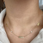 Multiple Cutout Gold Names and Multi Shape Diamonds Necklace