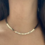 Large Five Solitaire Diamonds Golden Square Necklace