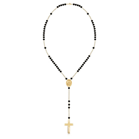 Black Onyx and Gold Ball Large Rosary Necklace