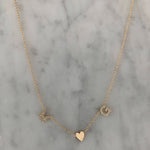 Spaced Pave Initials and Gold Charm Necklace