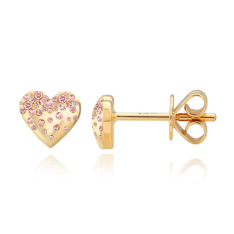 PETITE DRIPPING SCATTERED GEMSTONE HEART STUDS