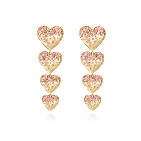 DRIPPING SCATTERED GEMSTONE HEARTS DROP EARRINGS