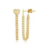 Fluted Pave Outline Heart Cuban Chain Earrings