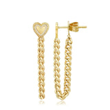 Fluted Pave Outline Heart Cuban Chain Earrings