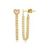 Fluted Pink Sapphire Outline Heart Cuban Chain Earrings