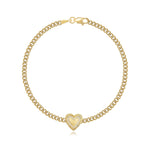 Fluted Pave Outline Heart Cuban Bracelet