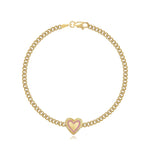 Fluted Pink Sapphire Outline Heart Cuban Bracelet