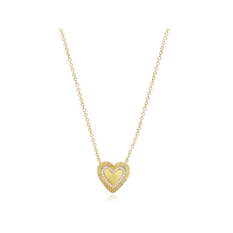 Small Fluted Pave Outline Heart Necklace