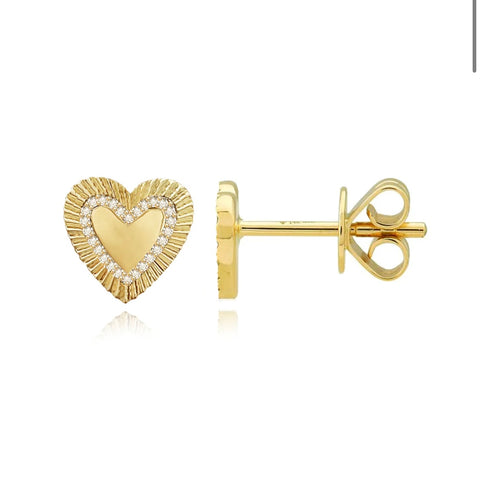 Fluted Pave Outline Heart Earrings