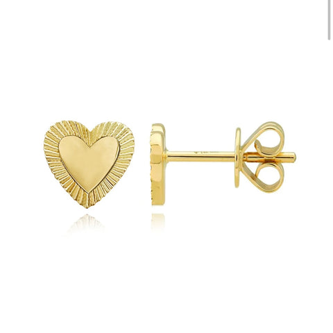 Small Fluted Outline Gold Heart Studs