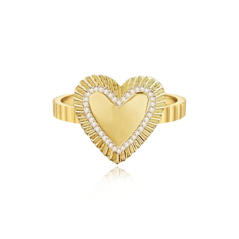 Large Fluted Pave Outline Heart Ring