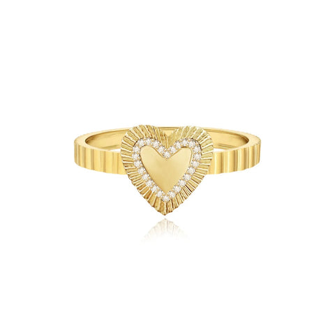 Small Fluted Pave Outline Heart Ring