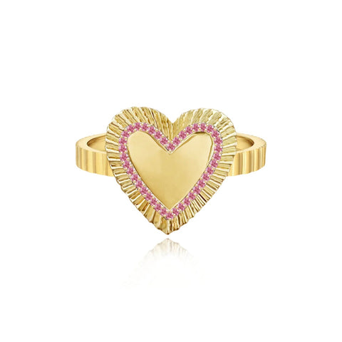 Large Fluted Pink Sapphire Outline Heart Ring