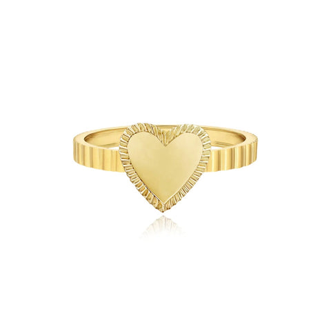 Small Fluted Outline Gold Heart Ring