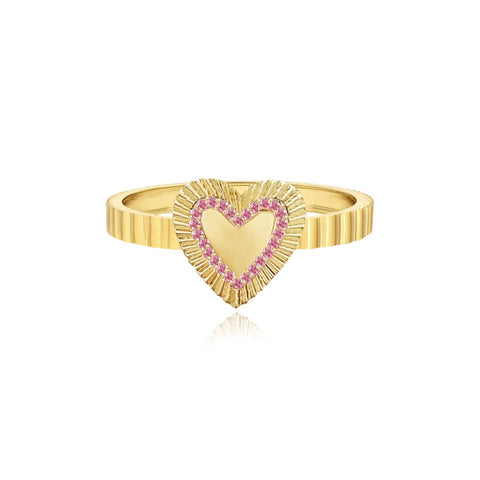 Small Fluted Pink Sapphire Outline Heart Ring