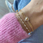 Puffy Gold Heart Diamond Half Cuban & Paperclip Bracelet