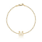 Mini Pave Initial Paperclip Bracelet