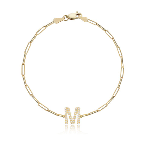 Mini Pave Initial Paperclip Bracelet