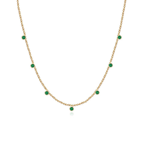 Seven Bezel Emerald Dangling Necklace