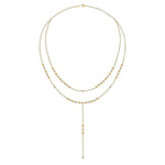 Gold and Diamonds Balls Double Chain Lariat Necklace