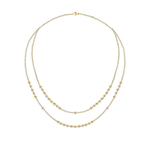 Gold and Diamonds Balls Double Chain Necklace