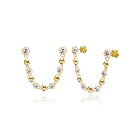 Gold and Diamonds Balls Chain Earrings