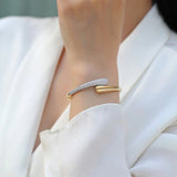 Half Pave Gold Drop Bangle