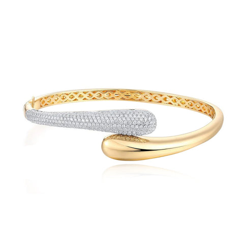 Half Pave Gold Drop Bangle