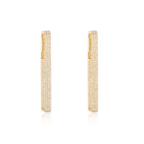 Three Line Pave Rectangular Hoop Earrings