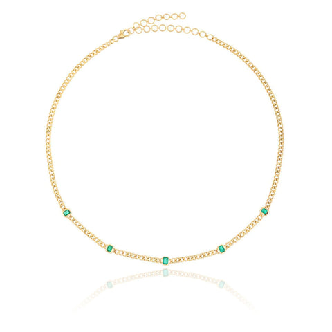 Five Gemstone Bezel Cuban Necklace