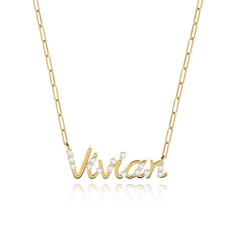 Cutout Diamond Name Paperclip Necklace