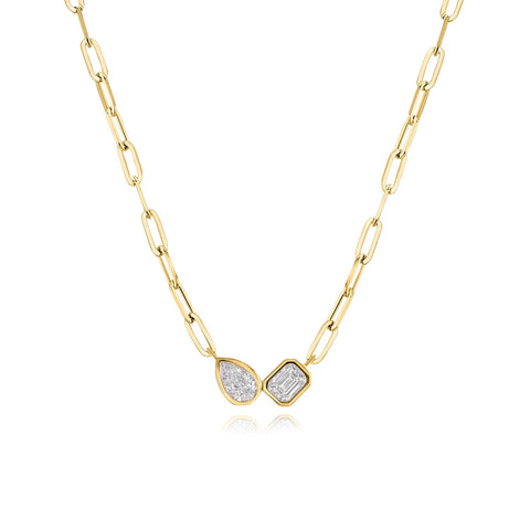 Two Bezel Diamond Paperclip Necklace