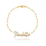 Pave Initial and Gold Name Paperclip Bracelet