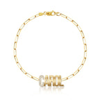 Pave Initial and Gold Name Paperclip Bracelet