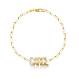 Pave Initial and Gold Name Paperclip Bracelet