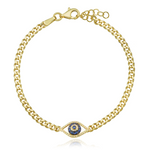 Pave and Sapphire Evil Eye Cutout Cuban Bracelet