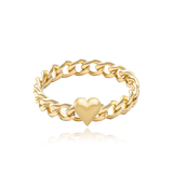 Puffy Gold Heart Cuban Chain Ring