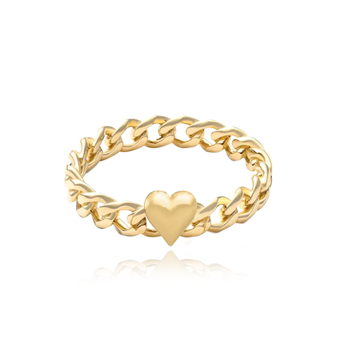 Puffy Gold Heart Cuban Chain Ring