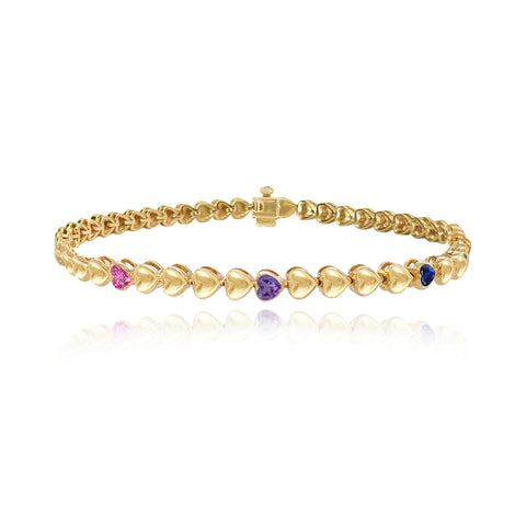 Seven Heart Golden Rainbow Gemstones Bracelet