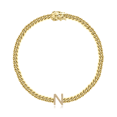 Small Diamond Initial Cuban Link Bracelet