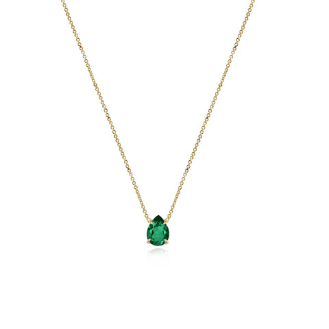 Solitaire Emerald Pear Necklace