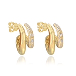 Two Wave Pave Gold Hoop Earrings