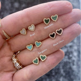 Pave Outline Stone Heart Studs