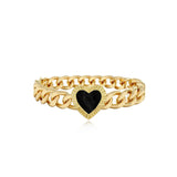 Fluted Outline Stone Heart Cuban Ring