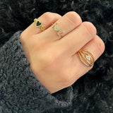 Fluted Outline Stone Heart Cuban Ring