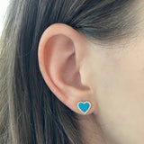 Medium Pave Outline Stone Heart Studs