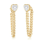 White Topaz Bezel Cuban Chain Gold Earring