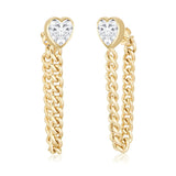 White Topaz Bezel Cuban Chain Gold Earring